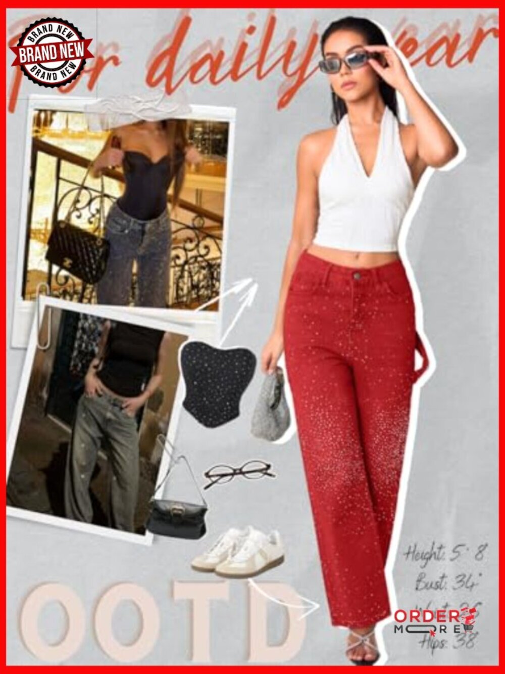 Sparkly Rhinestone Straight Leg Low Rise Baggy Jeans Embellished Denim - Picture 6 of 7
